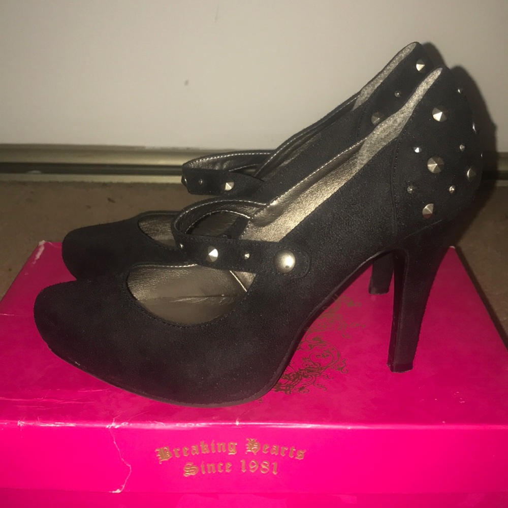 Black Suede Studded Heels